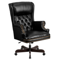 Flash Furniture CI-J600-BK-GG High Back Traditional Tufted Black Leather Executive Office Chair